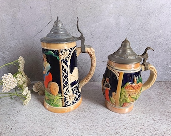 Boccali/caraffe da birra in ceramica tedesca vintage con coperchio - Prezzo individuale