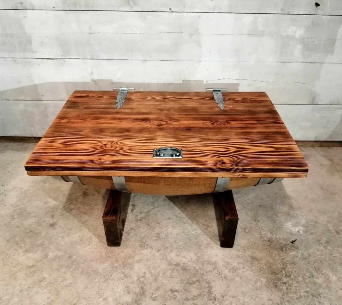 Oak Wine Barrel Coffee Table With Storage and Lift Top/rustic Etsy UK