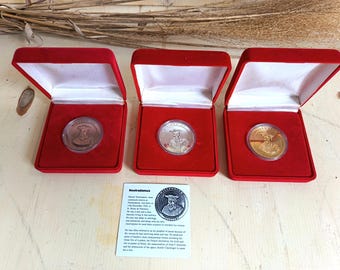Complete Set of 3 Nostradamus Millennium 2000 AD Commemorative Medals (Boxed)