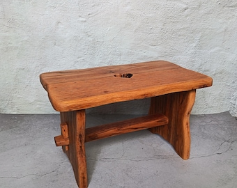Handcrafted Upcycled Small Oakwood Step Stool/Milking Stool, Rustic Heart Shaped Bench