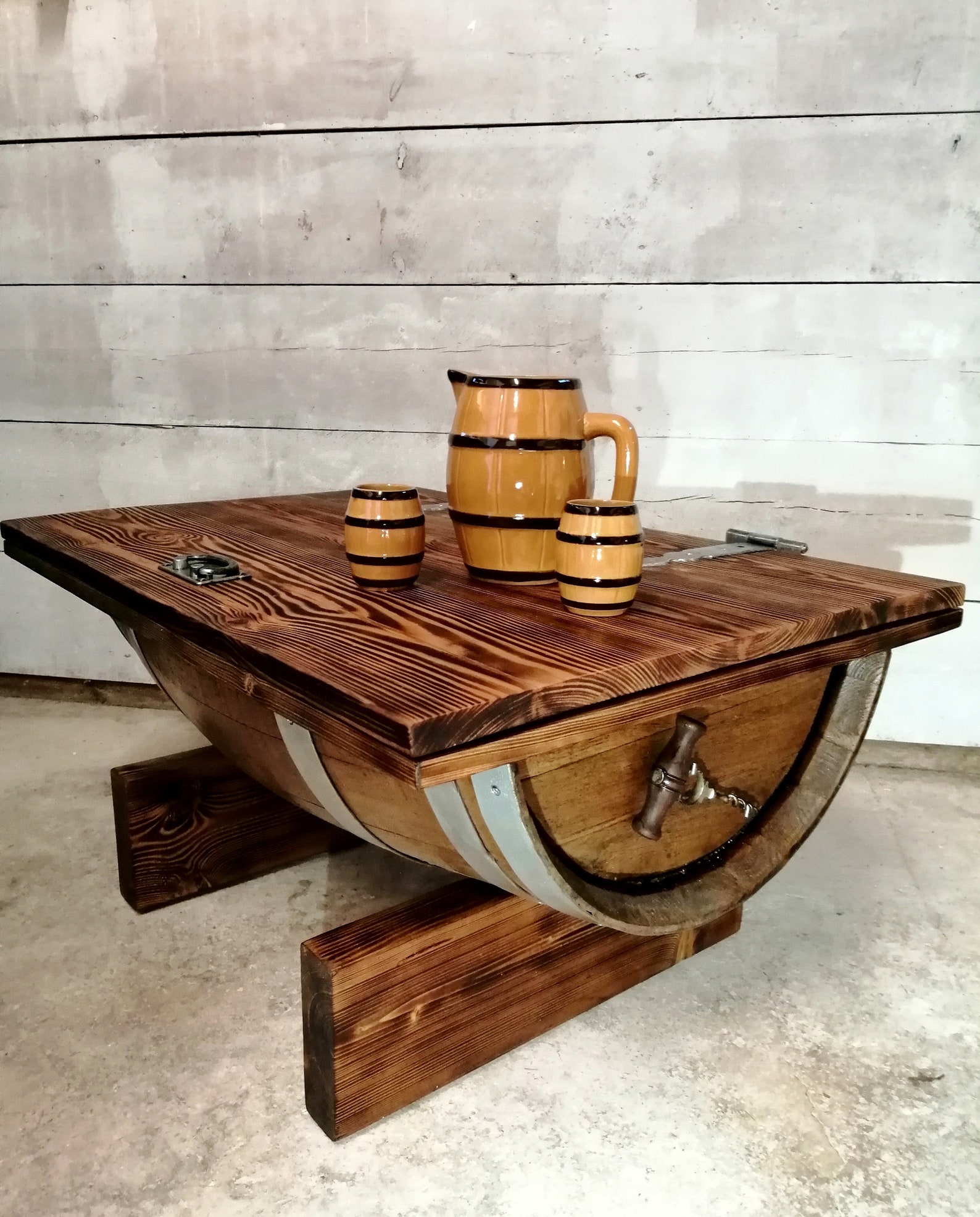 Oak Wine Barrel Coffee Table With Storage and Lift Top/rustic Etsy