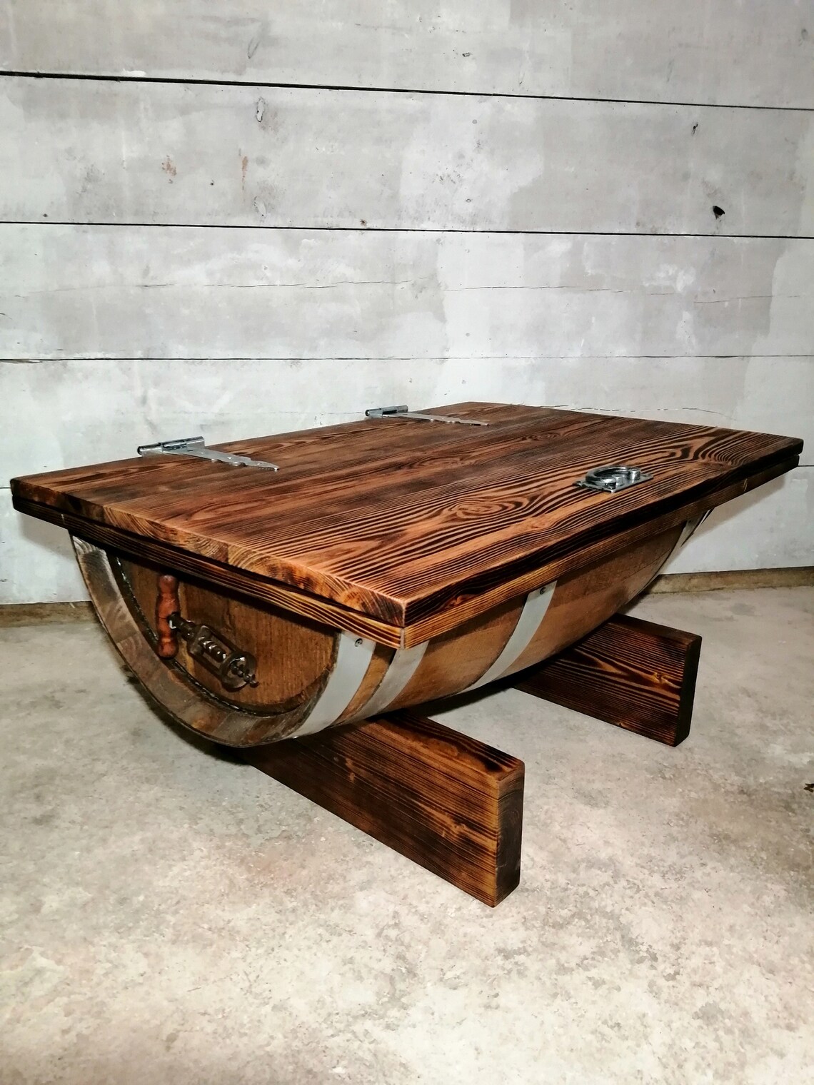 Oak Wine Barrel Coffee Table With Storage and Lift Top/rustic Etsy UK