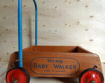 Vintage 1950s Tri-ang Wooden Push Along Baby Walker Trolley