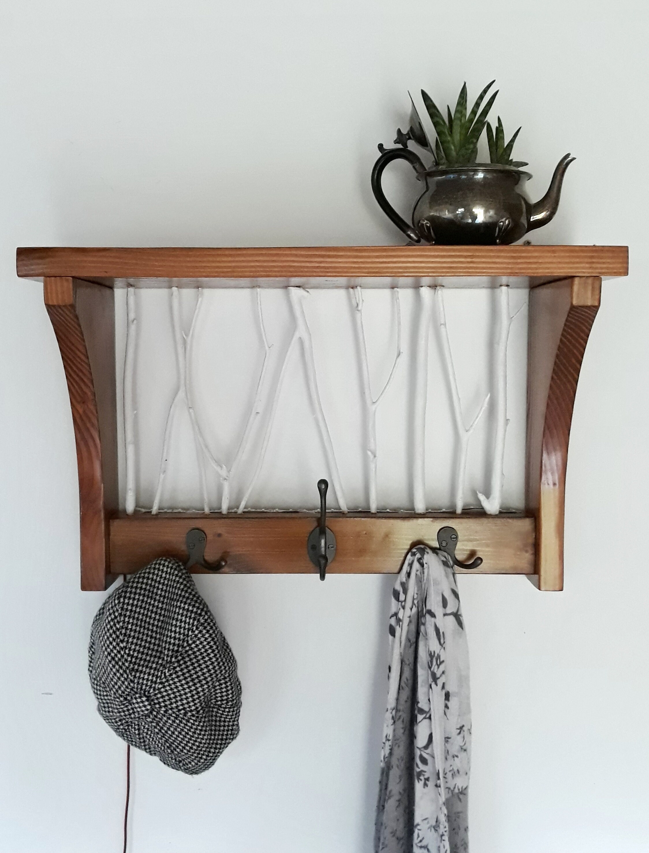 Natural Reclaimed Pine Wood Branch Coat Rack With LED Light, Coat