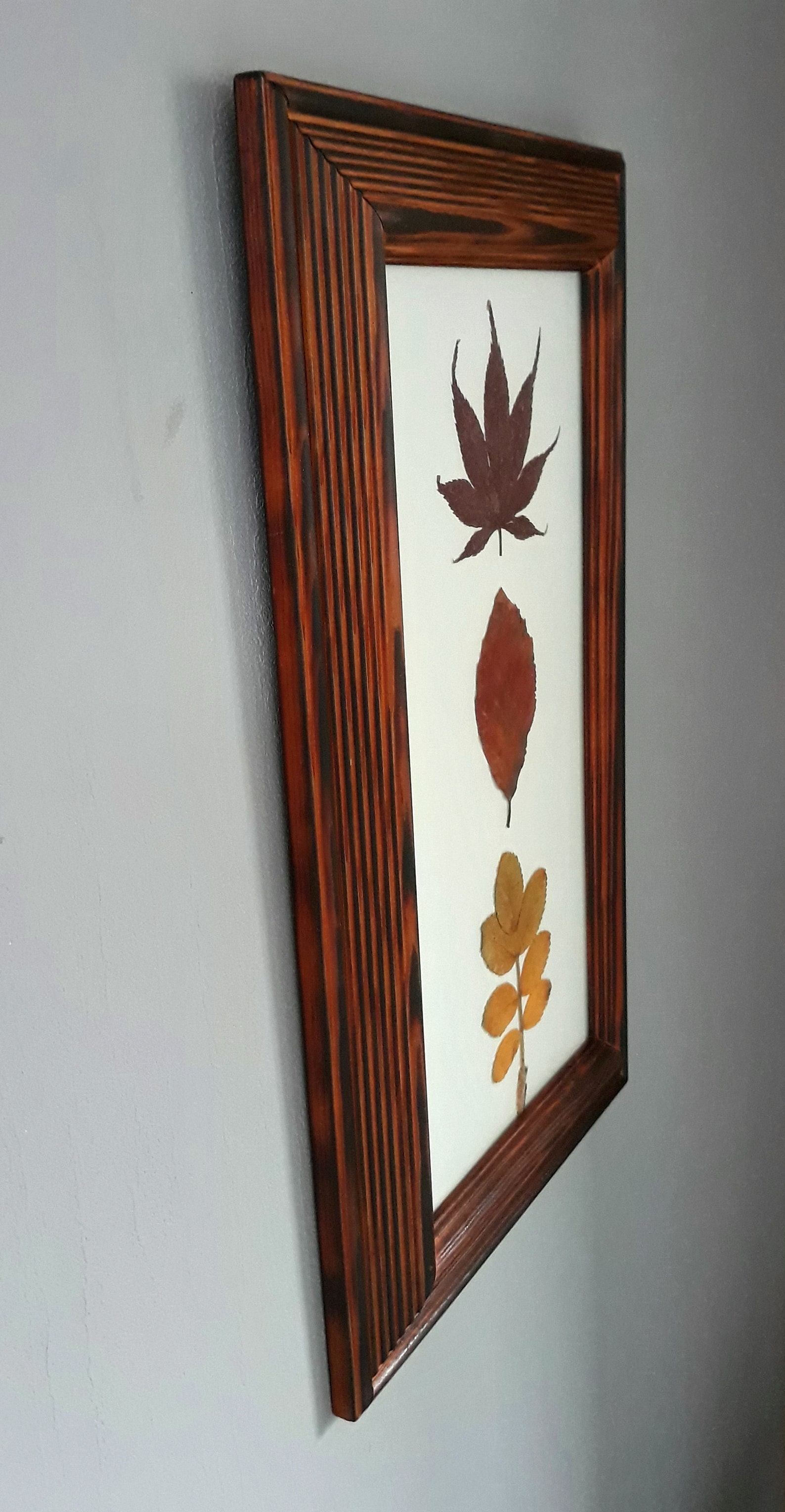 Handmade Wooden Photo Frame/rectangle/ribbed Pine Frame/burnt Wood