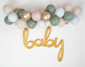 Eucalyptus and Gold Balloon Garland, Sage Balloon Garland Kit , Sage Green Baby Shower Decor, Eucalyptus Baby Shower, Green Balloon Garland