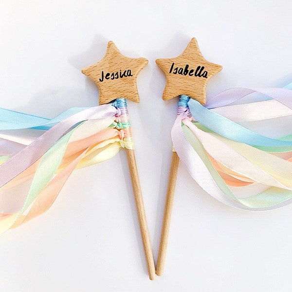 Personalised Flower Girl Wands Rainbow Fairy Wands Star Moon Heart Wand Colourful Wooden Wands For Party Bag Fillers Dancing Wands Mini Gift