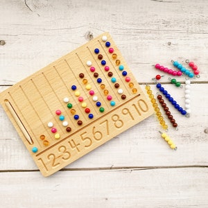 Wooden Tracking Numbers Montessori Beads Numbers 1-10 Wooden Tracking Pen Montessori Counting Beads Learning Numbers EYFS