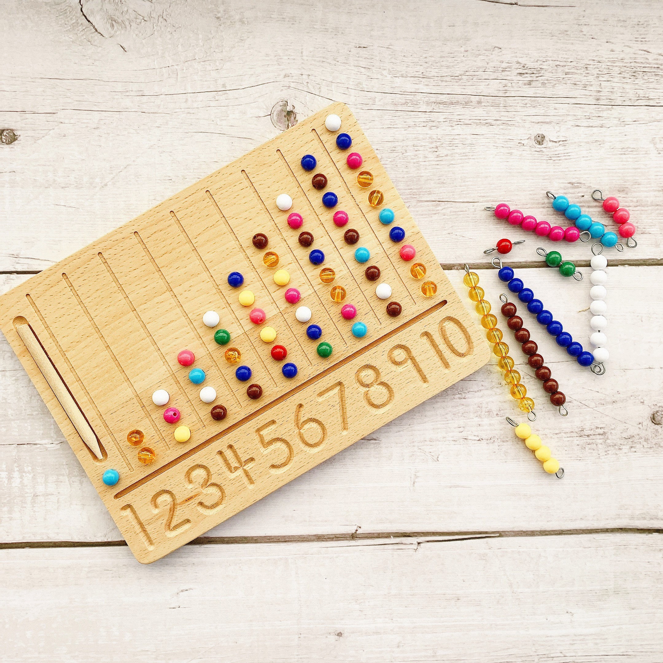 Montessori Number Beads Board Wooden Tracing Numbers & Etsy UK