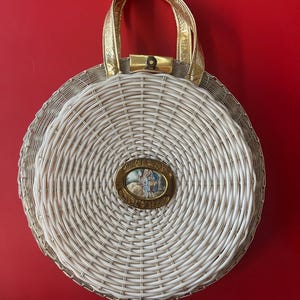 Increíble bolso vintage tejido, tejido de metal y plástico, bolso de mano, esmaltado, perro escocés