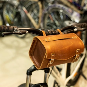 Bicycle Leather Saddle Bag Bike bag Leather Tool Bag Brown Buffalo Leather Panniers bags Bike Handle Bar Bag image 5