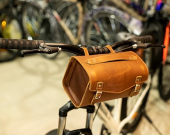 Combo set of Bicycle Leather Saddle Bag Bike bag Leather Tool Bag Brown  Buffalo Leather Panniers bags Bike Handle Bar Bag