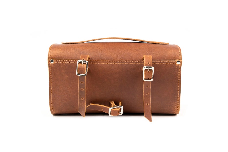 Bicycle Leather Saddle Bag Bike bag Leather Tool Bag Brown Buffalo Leather Panniers bags Bike Handle Bar Bag image 8