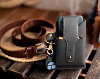 Leather Phone Holder Belt Bag, Custom Waist Pouch Personalized Gift for Men