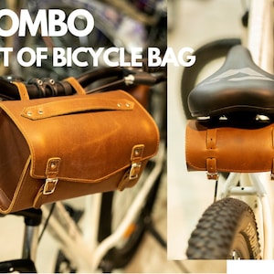 Bicycle Leather Saddle Bag Bike bag Leather Tool Bag Brown Buffalo Leather Panniers bags Bike Handle Bar Bag image 1