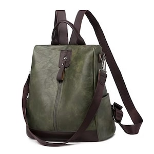 Wandelbare Leder Rucksack Geldbörse - Vintage Grüne Tasche für Frauen - Handgemachte Reisetasche - Umhängetasche