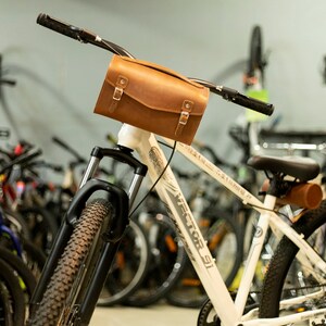 Bicycle Leather Saddle Bag Bike bag Leather Tool Bag Brown Buffalo Leather Panniers bags Bike Handle Bar Bag image 4