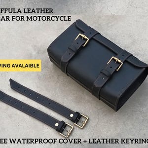 Motorcycle Tool Bag, Vintage Black Leather Pannier with Brass Buckle