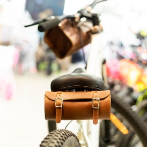 Bicycle Leather Saddle Bag Bike bag Leather Tool Bag Brown Buffalo Leather Panniers bags Bike Handle Bar Bag image 6