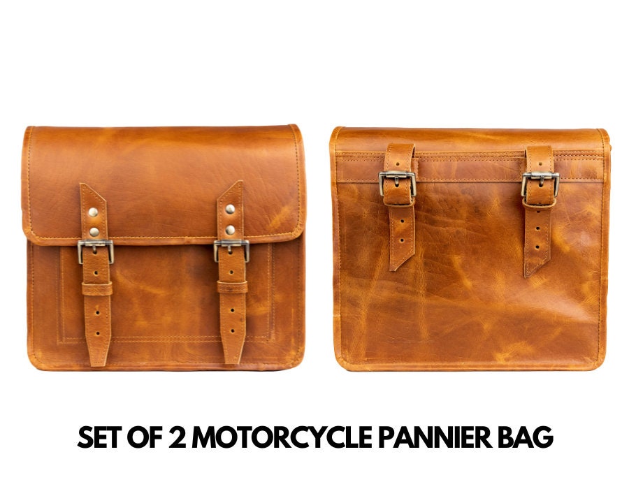 Handmade Leather Pannier Bag Motorcycle Leather Saddle Bag Set