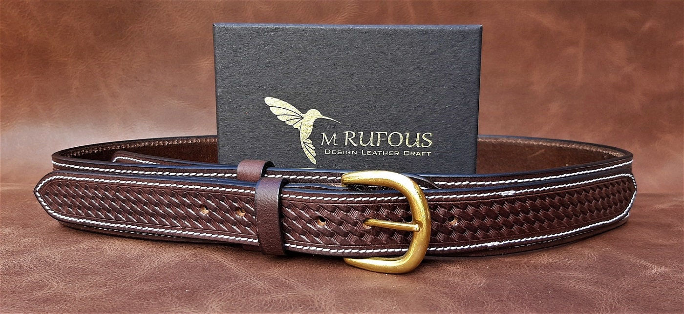 Handmade Basketweave Embossed Ranger Belt Texas Ranger Belt Etsy