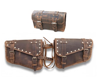Vintage Brown Leder Motorrad-Satteltasche 3er-Set mit Pannier Side Aufbewahrungsorganisator