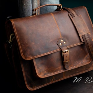 Porte-documents en cuir avec pochette, messager en cuir, sacoche pour ordinateur portable convertible, sac à bandoulière en cuir personnalisé, cadeau de Noël