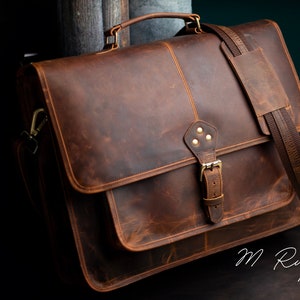 m rufous Handmade Buffalo Leather Messenger Cross-Body Laptop Bag Office Handbag Briefcase Rustic Vintage Messenger Bag for Men Women Valentine Gift