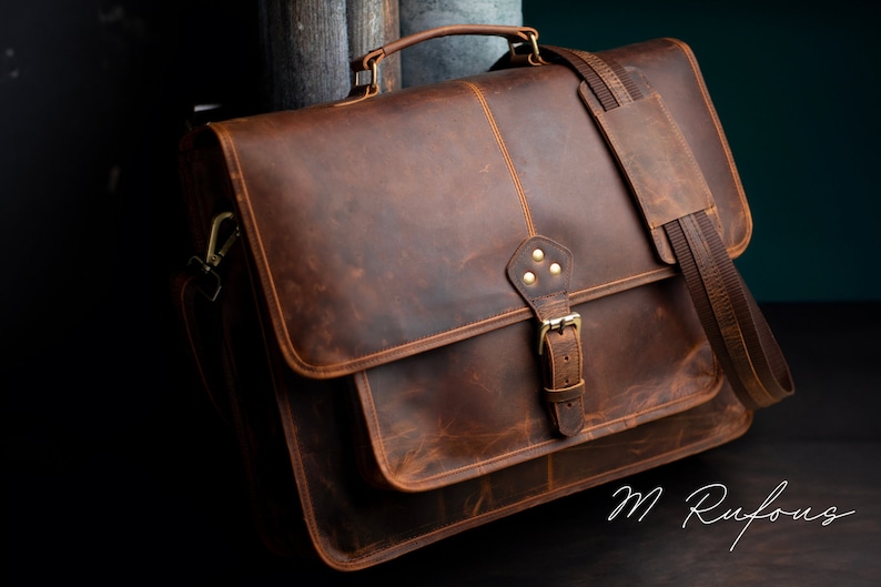 m rufous Handmade Buffalo Leather Messenger Cross-Body Laptop Bag Office Handbag Briefcase Rustic Vintage Messenger Bag for Men Women Valentine Gift