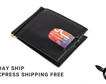 M RUFOUS Money Clip Wallet, Bifold Wallet, Engraved Wallet, Slim Leather Wallet, Leather Cardholder, Customized Wallet, Personalised Gift