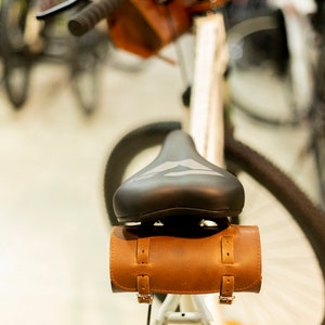 Bicycle Leather Saddle Bag Bike bag Leather Tool Bag Brown Buffalo Leather Panniers bags Bike Handle Bar Bag image 2