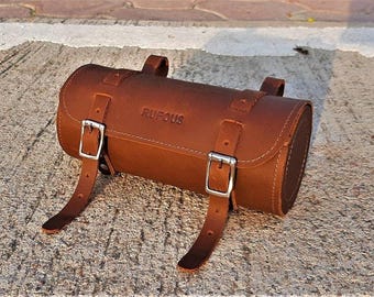 Handlebar Bag, Brown Grain Leather Round Bicycle Tool Carrier