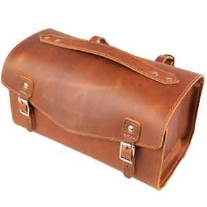 Bicycle Leather Saddle Bag Bike bag Leather Tool Bag Brown Buffalo Leather Panniers bags Bike Handle Bar Bag image 9