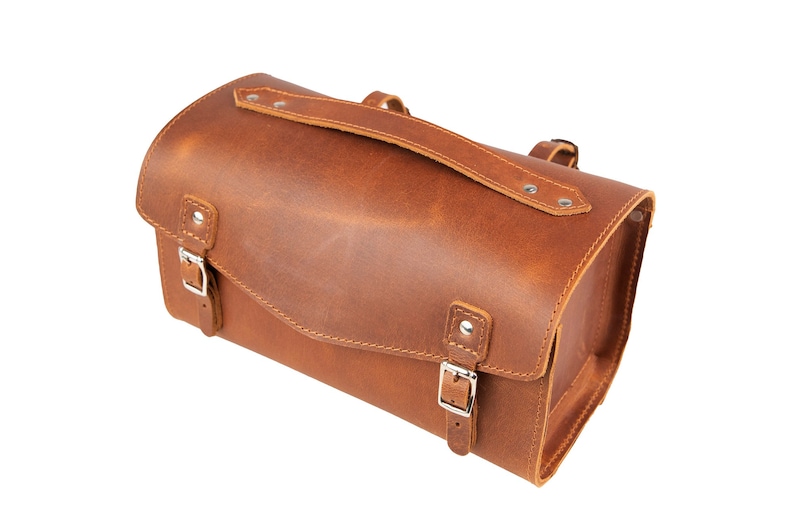 Bicycle Leather Saddle Bag Bike bag Leather Tool Bag Brown Buffalo Leather Panniers bags Bike Handle Bar Bag image 9