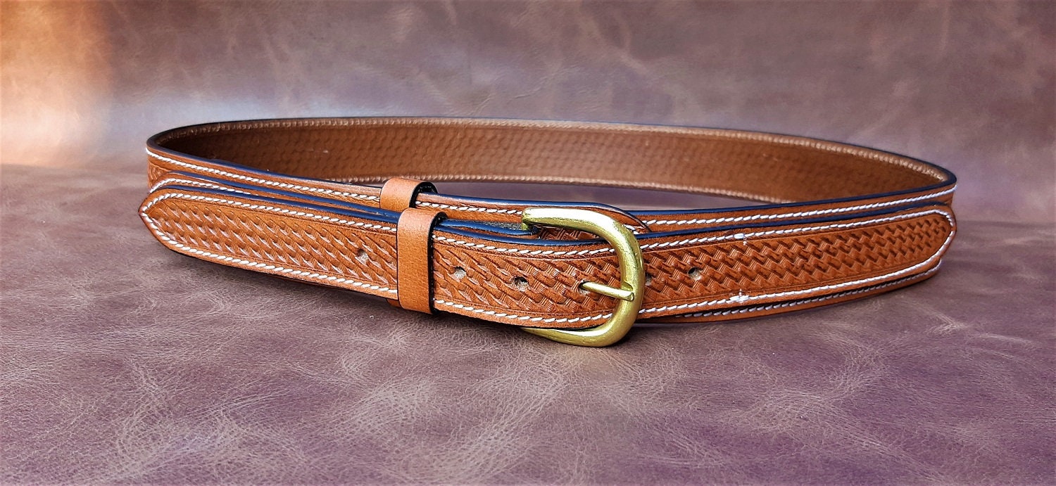 Handmade Basketweave Embossed Ranger Belt Texas Ranger Belt Etsy