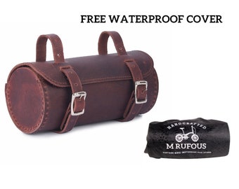 Handmade Vintage Cherry Leather Bicycle Tool Bag with leather Pouch set of 2
