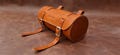 Handlebar Bag, Tan Vintage Leather With Brass Buckles, Bicycle Tool Storage