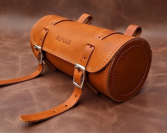 Handlebar Bag, Vintage Leather Brass Buckle Round Bicycle Tool Storage