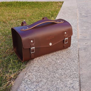 Bolsa organizadora de ferramentas, alça de selim de guidão de bicicleta em couro genuíno