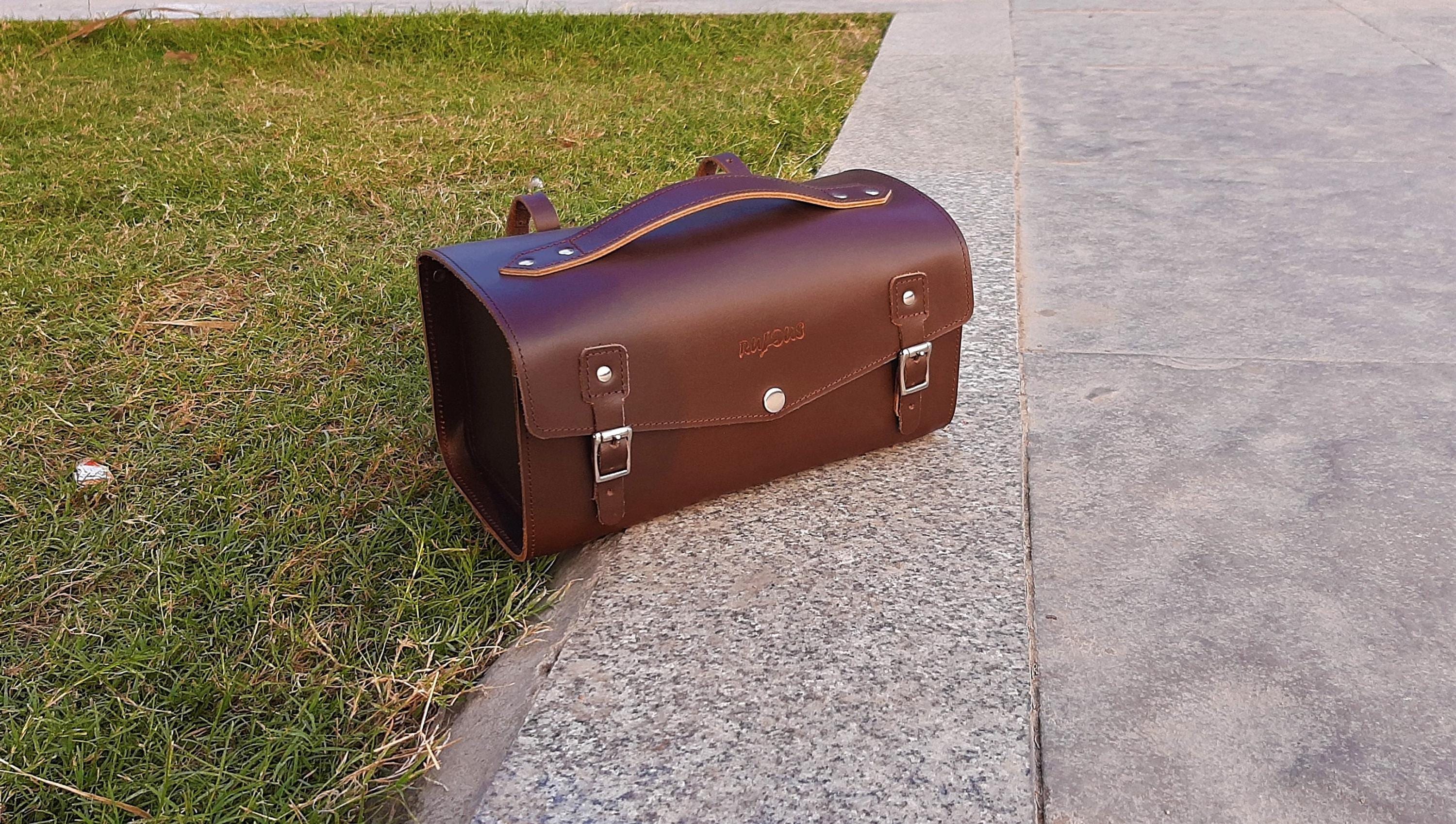 Tool Organizer Bag, Genuine Leather Bicycle Saddle Handlebar Shoulder Strap