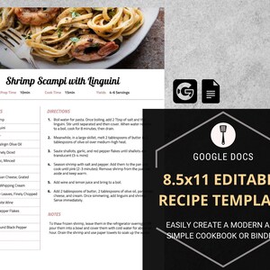 Editable Recipe Template For Google Docs Modern Printable Etsy