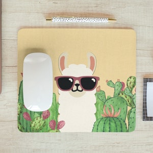 Llama Mouse Pad | Cactus Mousepad | Boho Office Decor | Cute Computer Mousepad | Trendy Desk Accessories | Llama Picture