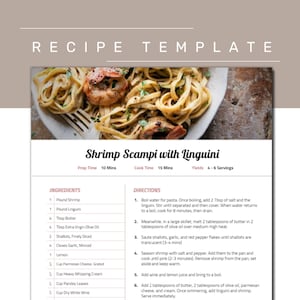 Recipe Template for Google Docs | Elegant | Printable Reciper Binder Sheet | Instant Download | Gifts for Mom