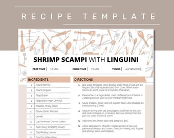 Editable Recipe Template for Google Docs | Printable Recipe Binder Sheet | Personalized Recipe Book | DIY Cookbook | 8.5x11