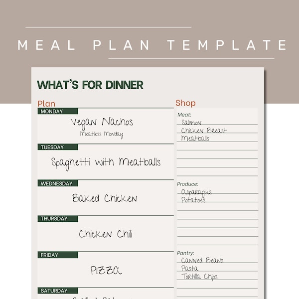Meal Plan Etsy
