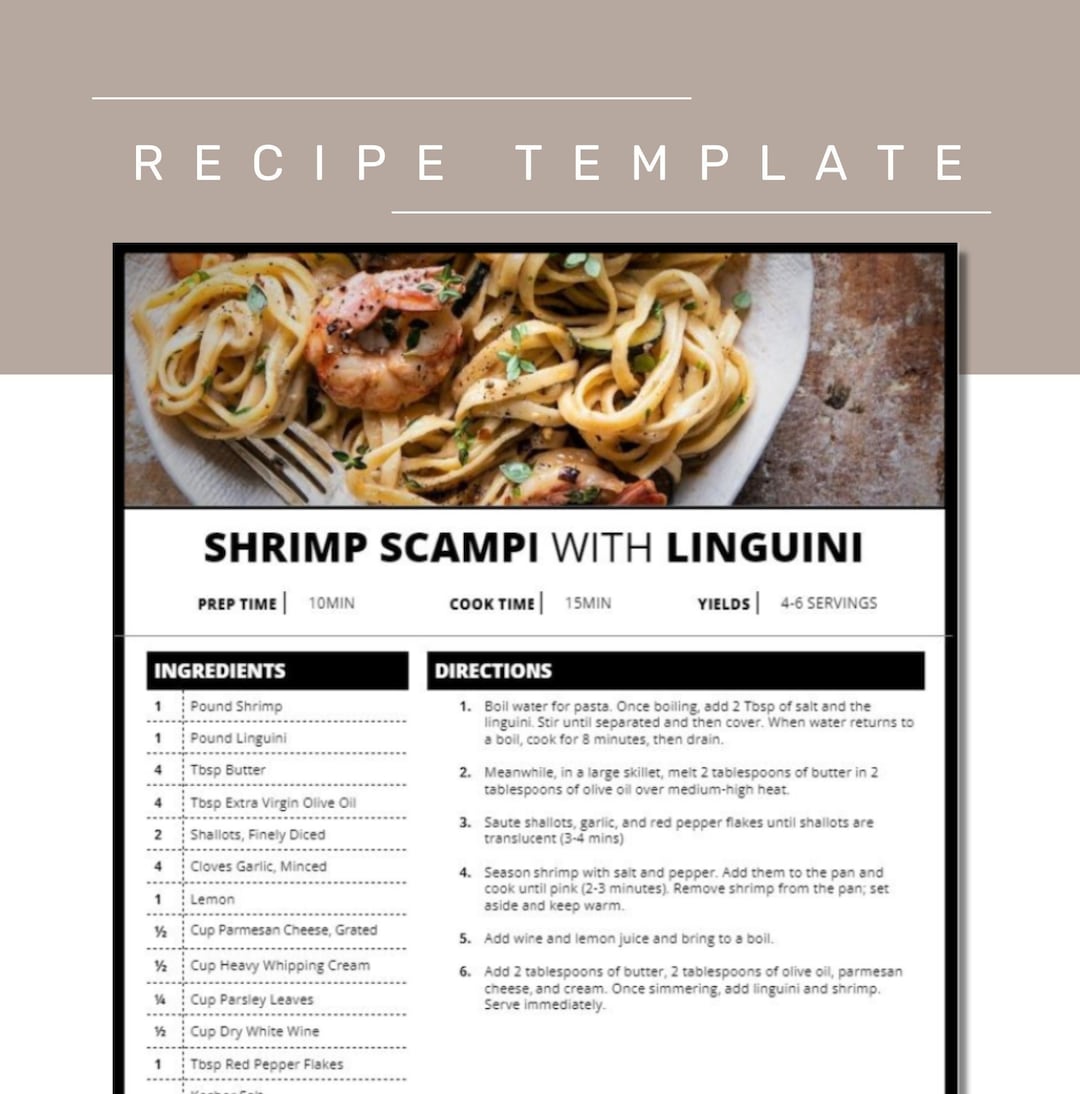 Editable Recipe Template for Google Docs | Bold &amp; Modern | Printable Reciper Binder Sheet PDF ...