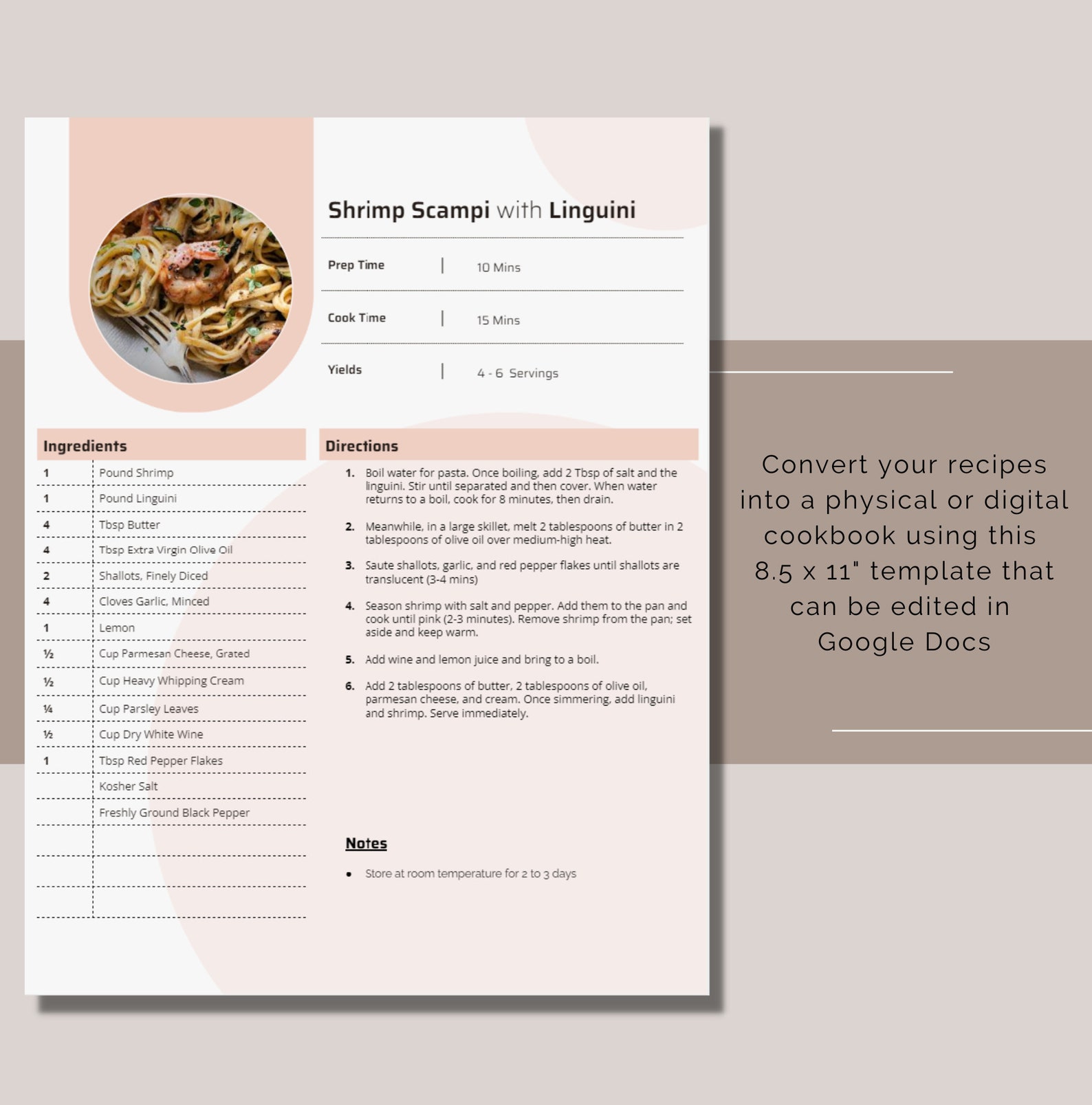 Recipe Template for Google Docs | Printable Recipe Binder Sheet | Personalized Recipe Book ...