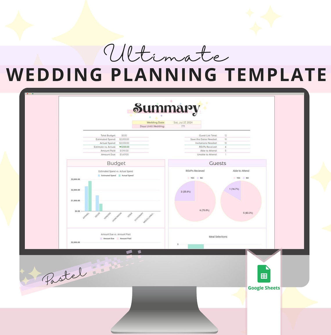 Ultimate Wedding Planning Template for Google Sheets pastel Etsy Ultimate Wedding Planning Template for Google Sheets pastel Etsy