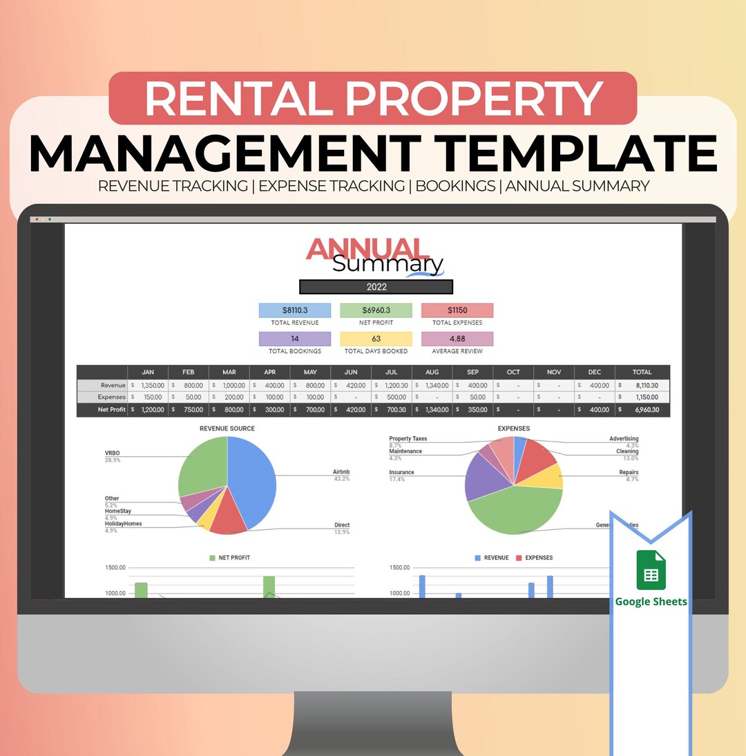 Rental Property Management Spreadsheet Airbnb Revenue & Etsy