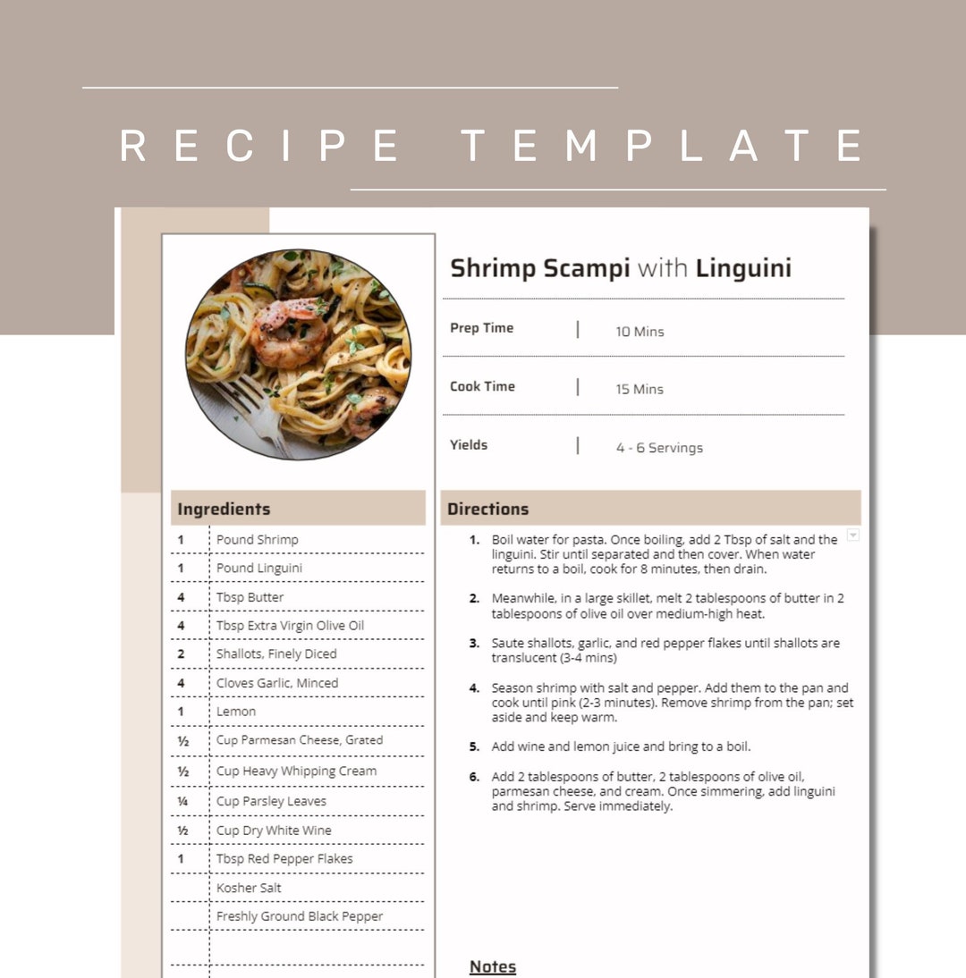 Recipe Template for Google Docs | Printable Recipe Binder Sheet | Personalized Recipe Book ...